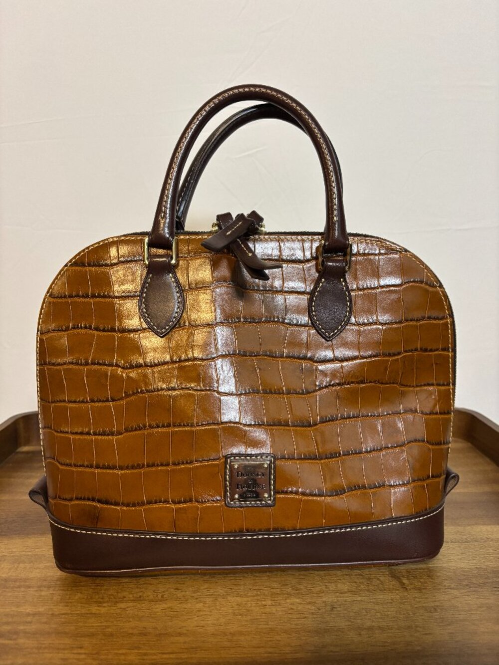 Dooney & Bourke Oakdale Brown Crocodile Embossed Leather Dome Satchel
